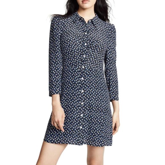 Veronica Beard Silk Floral Button Front Long Sleeve Mini Dress Blue 8 - Picture 1 of 4